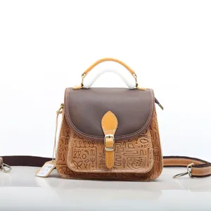 Women Top Layer Cowhide Leather Crossbody Bag Vintage Embossed Shoulder Bag Casual Daily Handbag Chic Purse