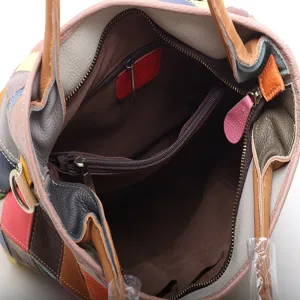 Δερμάτινη τσάντα tote γυναικεία colorblock, ευρύχωρη τσάντα ώμου με εσωτερική τσέπη με φερμουάρ.