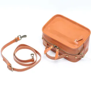 Genuine leather vintage Boston bag for women, stylish top-handle crossbody handbag.