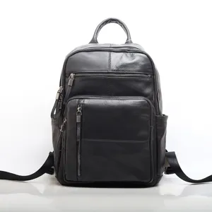 Mens Business Casual Backpack Crafted From Top Layer Cowhide Leather Multi Compartments Computer School Bag