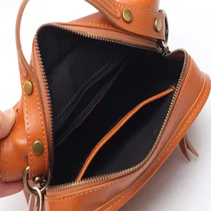 Brown leather Boston bag, vintage style top handle crossbody bag for women daily use