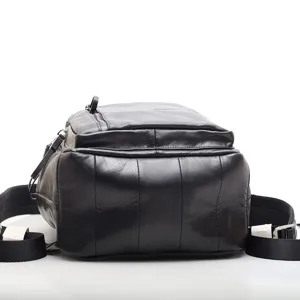 Black genuine leather men business backpack casual laptop travel school book bag