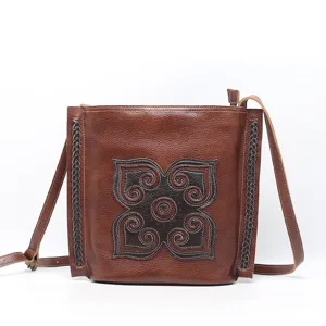 Women Vintage Genuine Leather Shoulder Bag Handmade Woven Crossbody Bag Retro Top Layer Cowhide Casual Satchel Purse