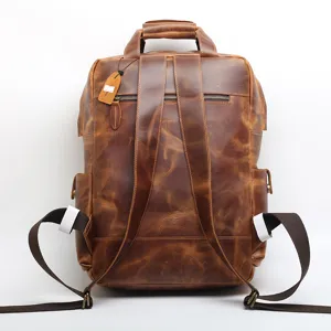 Vintage Crazy Horse Leather Backpack for Men Travel Laptop Rucksack Casual Business Daypack