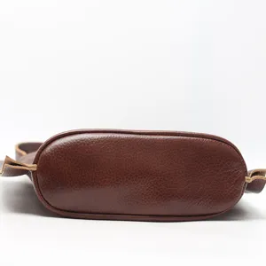 Vintage brown genuine leather women handbag bottom view, premium cowhide daily shoulder bag