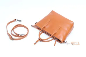Genuine leather square handbag with detachable shoulder strap, classic commuter tote bag.