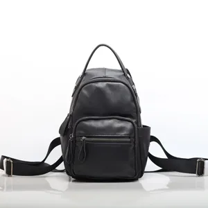 Donna Zaino in Vera Pelle Moda Casual Viaggio Daypack Pelle di Vacca Antifurto Piccola Borsa Scolastica Nero