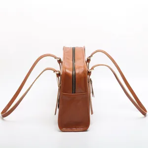 Genuine leather brown tote bag stylish large shoulder handbag for women everyday use.