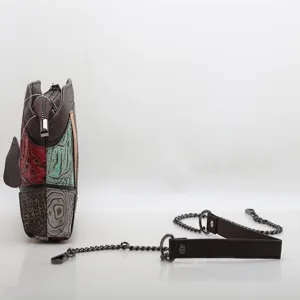 Genuine leather patchwork crossbody bag with metal chain strap for women fashion daily use