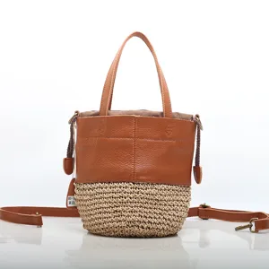 Genuine Leather Woven Bucket Bag For Women Handbag Casual Daily Shoulder Crossbody Bag Top Layer Cowhide Purse