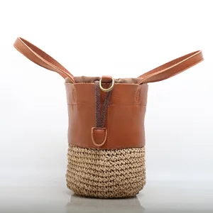 Genuine leather and woven bucket bag handbag shoulder crossbody bag main product view