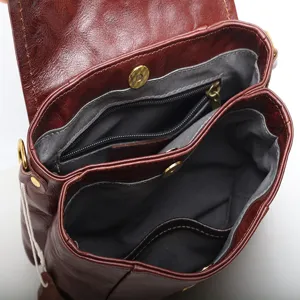 Genuine leather women shoulder backpack casual commuter brown travel bag interior compartment