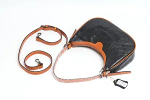 Elegante borsa sottoascella in vera pelle nera e marrone borsa a tracolla da donna
