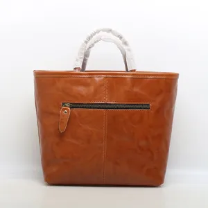 Brown Genuine Leather Tote Bag Women Shoulder Crossbody Bag Handbag Square Purse