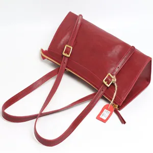 Red genuine leather shoulder bag stylish tote handbag women underarm commuter bag