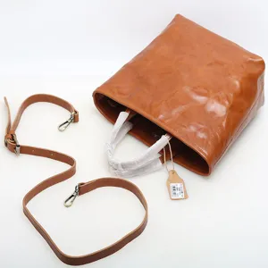 Genuine leather women shoulder bag casual tote bag brown handbag with strap for daily wear