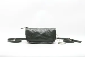Dark green leather crossbody bag, vintage style commute handbag with adjustable strap.