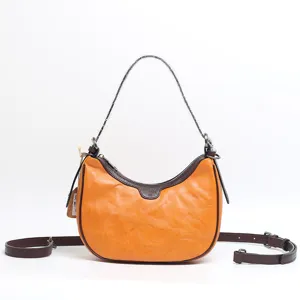 Donna Vera Pelle Borsa Sottobraccio Vintage Colore a Contrasto Borsa a Tracolla Casual
