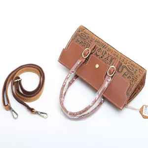 Retro cowhide leather embossed women handbag fashionable shoulder crossbody bag with strap