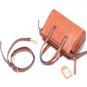 Retro genuine leather women handbag stylish top handle crossbody doctor bag vintage style