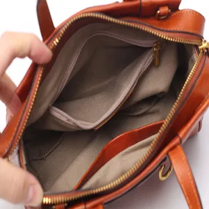 Retro genuine leather women handbag, elegant crossbody square bag with multiple pockets.