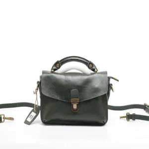 Sac Bandouliere Femme en Cuir Veritable Vintage Cuir de Vachette Sac Epaule Casual avec Serrure en Metal