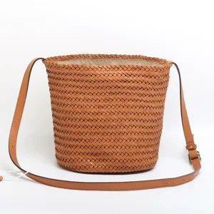 Vintage pflanzlich gegerbtes Leder geflochtene Eimertasche, große Umhängetasche.