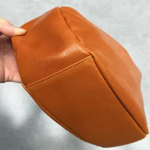 Orange-brown genuine leather women's shoulder bag, crossbody casual daily purse.