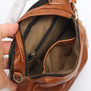 Brown genuine leather women shoulder bag crossbody commuter bag with multi interior compartments