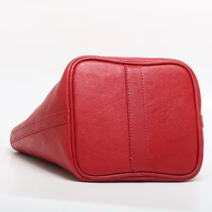 Premium red leather bucket bag for women stylish casual shoulder handbag tote bag new