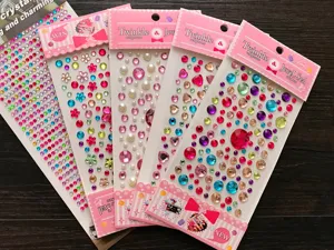 Set of five colorful 3D crystal gemstone sticker sheets for kids DIY crafts decoration