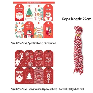 Christmas gift tags set featuring various festive designs with 22cm twine and specifications