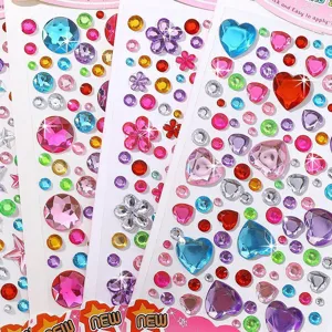Cute Cartoon Rhinestone Stickers For Kids Glitter Acrylic Crystal Diamond Gems 3D Stickers Princess Reward DIY Decorative Craft Sheets