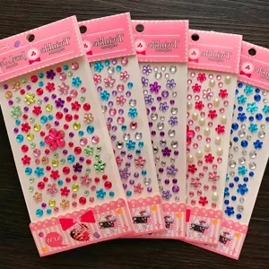 5-sheet set of 3D crystal rhinestone stickers with colorful flower and jewel designs