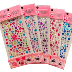 5 sheets of colorful 3D flower gemstone stickers and crystal diamond decals for kids DIY crafts