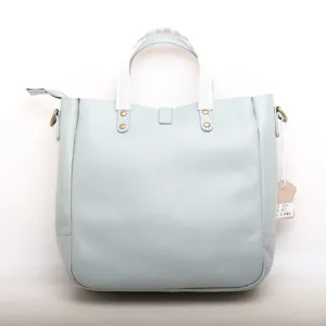 Light blue genuine leather women handbag, stylish large capacity tote shoulder crossbody bag.