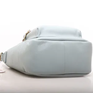 Light blue genuine leather shoulder bag, stylish casual handbag main view showcasing texture.