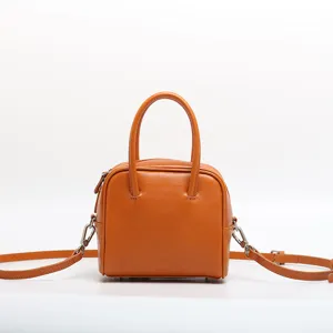 Genuine Leather Boston Bag For Women Vintage Vegetable Tanned Cowhide Shoulder Crossbody Bag Fashion Tote Handbag