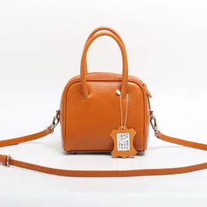 Genuine leather top handle shoulder bag for women, stylish small square crossbody bag.