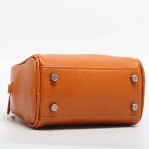 Genuine leather women's shoulder bag retro vegetable tanned cowhide top handle small square bag