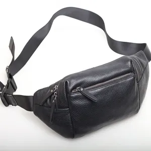 Herren Echtleder Brusttasche Stilvolle Umhängetasche Freizeittasche Schwarz