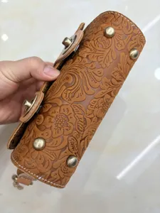 Vintage Embossed Genuine Leather Cylindrical Shoulder Crossbody Bag Handbag For Women