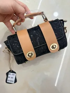 Genuine leather embossed handbag vintage women crossbody shoulder bag with metal turn lock