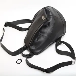 Sac à dos pour femme en cuir véritable noir, élégant sac de jour multi-poches.