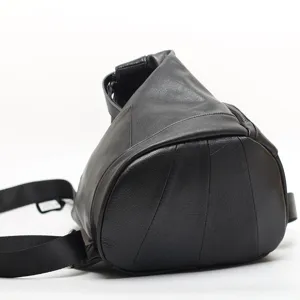 Sac à dos goutte d'eau en cuir véritable noir multi-poches élégant sac de jour décontracté