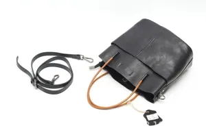 Genuine leather bucket bag for women, retro shoulder crossbody handbag with top handles.
