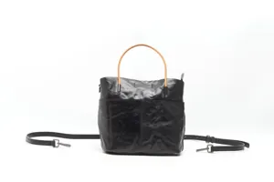 Genuine leather bucket bag for women, retro black handbag, versatile shoulder messenger bag.