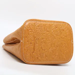 Vintage embossed genuine leather bucket bag, casual chic handbag and shoulder crossbody.