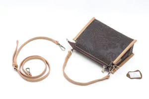 Vintage embossed genuine leather crossbody bag for women, retro small square shoulder bag.