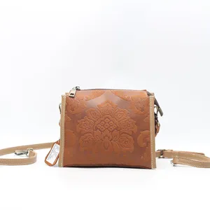 Retro Genuine Leather Women Shoulder Bag Top Layer Cowhide Crossbody Small Square Bag Vintage Embossed Handbag